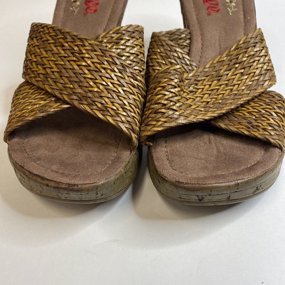 Bongo Womens Platform Sandals Daring SZ 7.5 Wedge Heel Tan Brown Basketweave - Picture 9 of 11